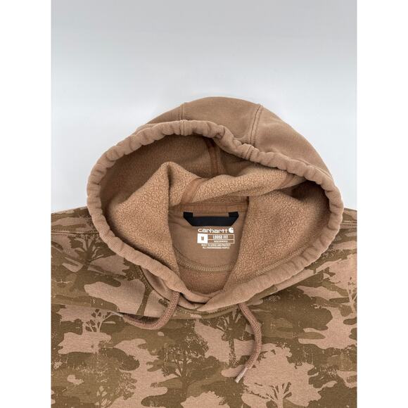Carhartt Tan Loose Fit Spell Out Camoflage Midweight Logo Hoodie Men’s Medium - Picture 5 of 7